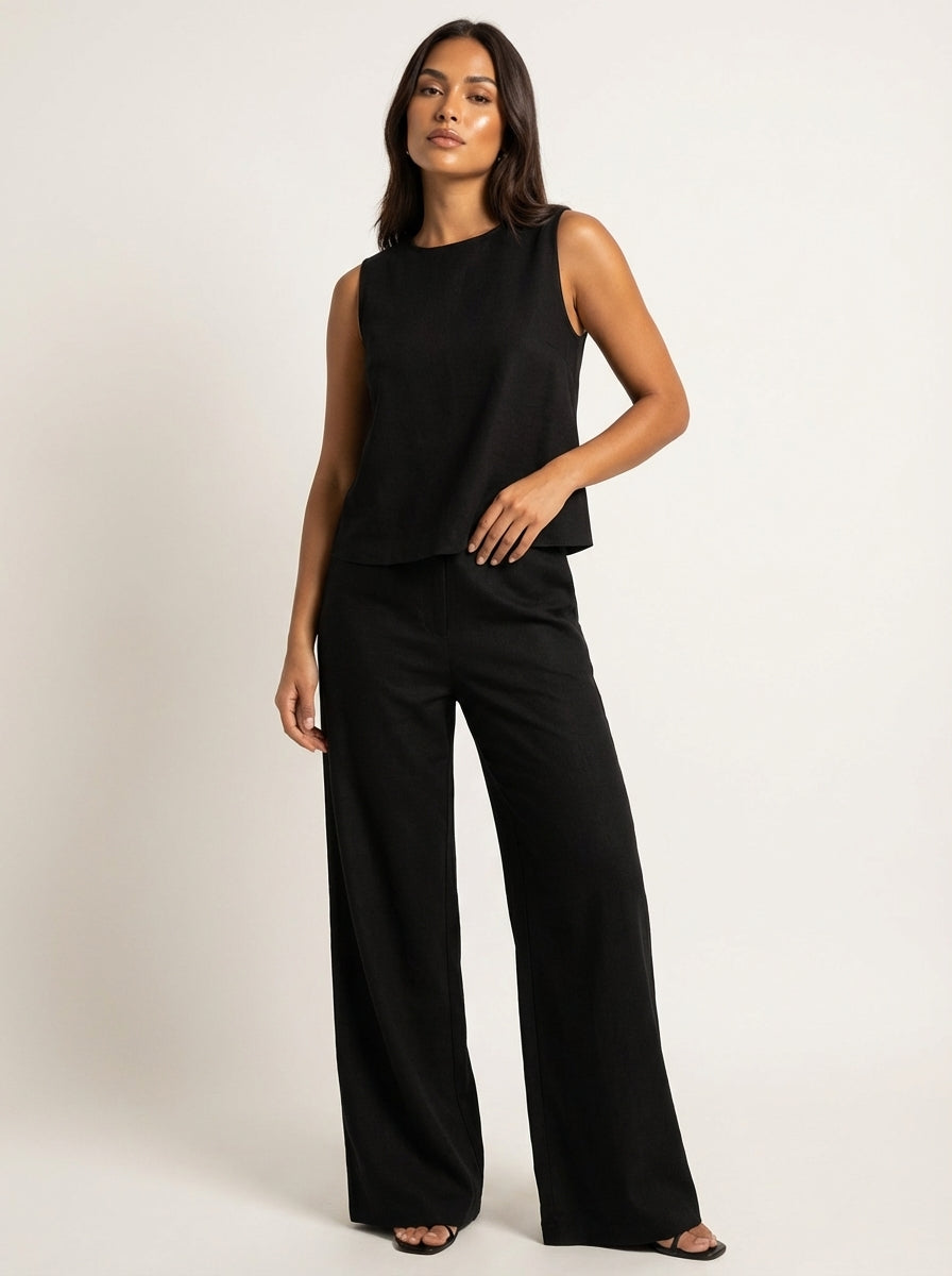 Women's Wide Leg Two-Piece Set – Linen Look Set