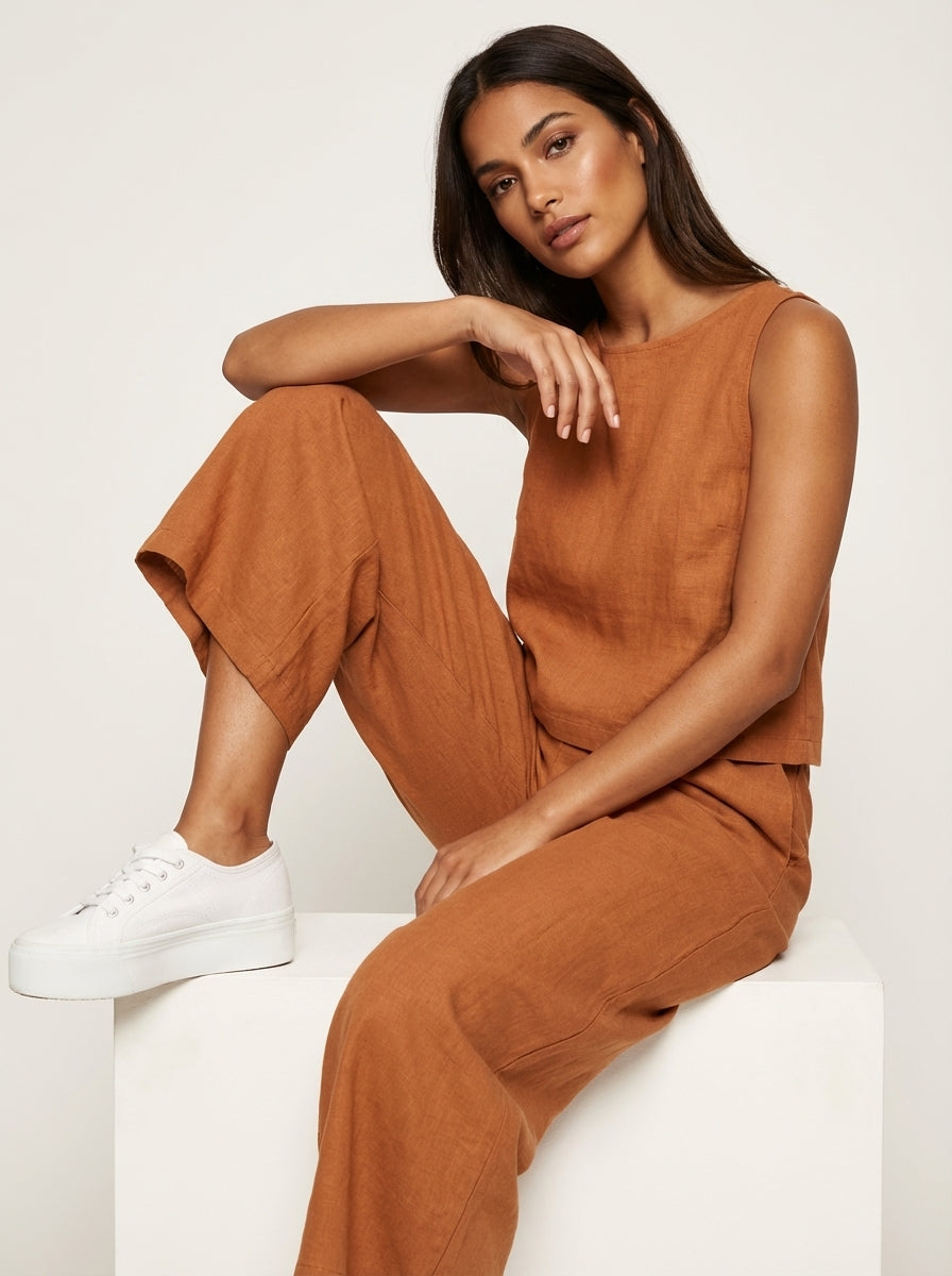 Women's Wide Leg Two-Piece Set – Linen Look Set