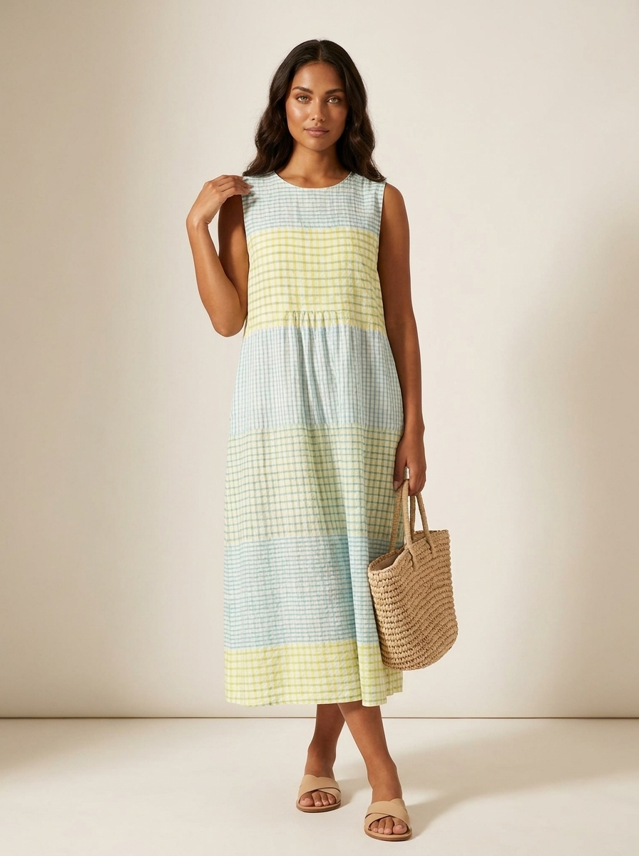 Women's Sleeveless Printed Dress – Casual Midi Dress
