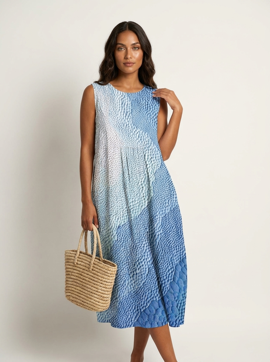 Women's Sleeveless Printed Dress – Casual Midi Dress