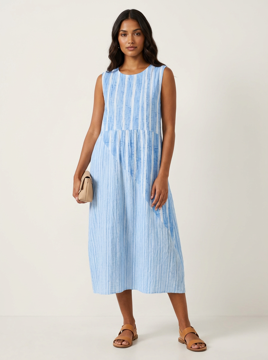 Women's Sleeveless Printed Dress – Casual Midi Dress