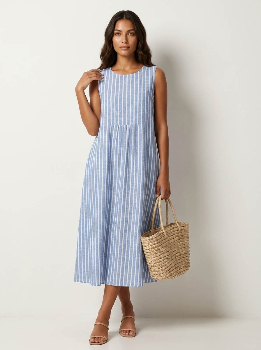 Women's Sleeveless Printed Dress – Casual Midi Dress