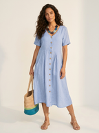 Women's V-Neck Midi Dress – Button-Up Summer Dress