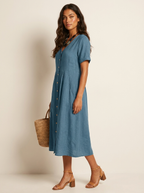 Women's V-Neck Midi Dress – Button-Up Summer Dress
