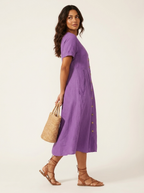 Women's V-Neck Midi Dress – Button-Up Summer Dress