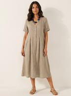 Women's V-Neck Midi Dress – Button-Up Summer Dress