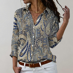 Women's Printed Long Sleeve Blouse – Relaxed Patterned Blouse