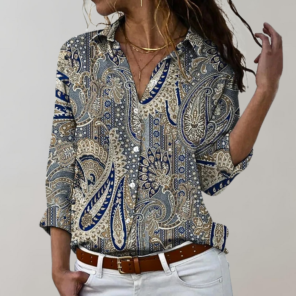 Women's Printed Long Sleeve Blouse – Relaxed Patterned Blouse
