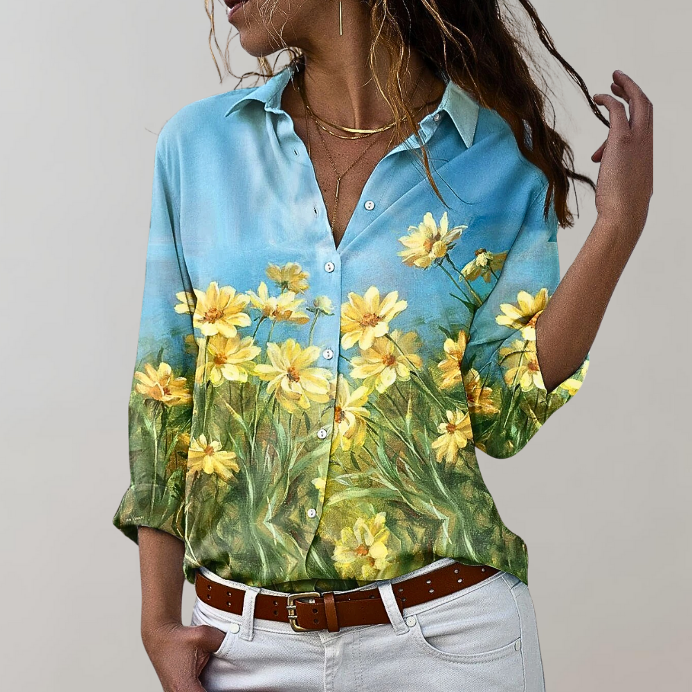 Women's Printed Long Sleeve Blouse – Relaxed Patterned Blouse