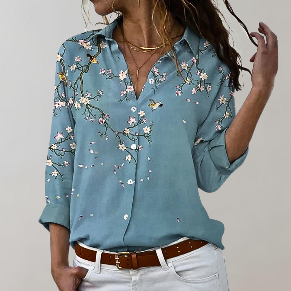 Women's Printed Long Sleeve Blouse – Relaxed Patterned Blouse