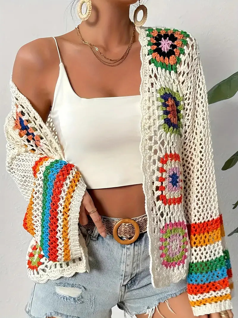 Women's Open Knit Cardigan – Boho Crochet Beach Layer