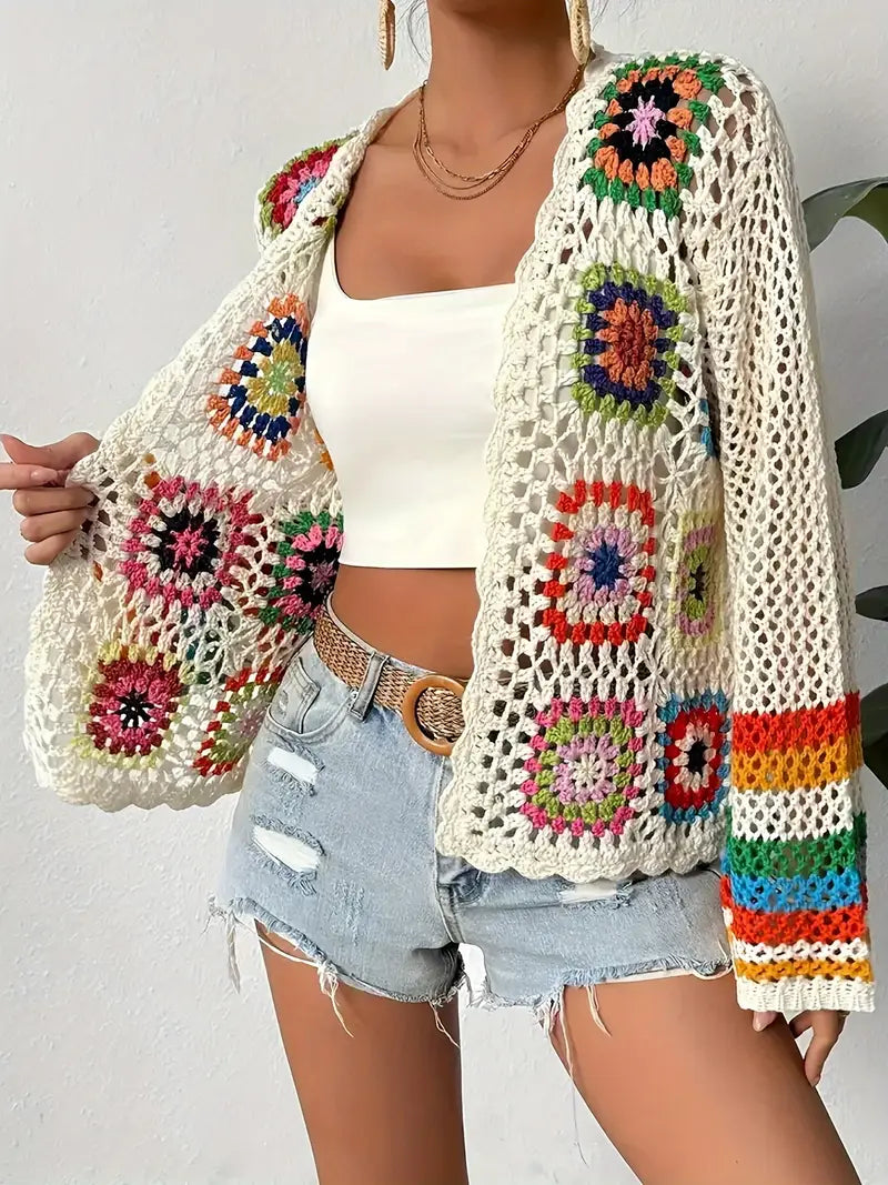 Women's Open Knit Cardigan – Boho Crochet Beach Layer