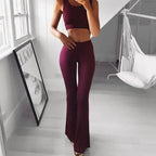 Women's Stretch Pull-On Flared Trousers – High Waist Fitted Pants