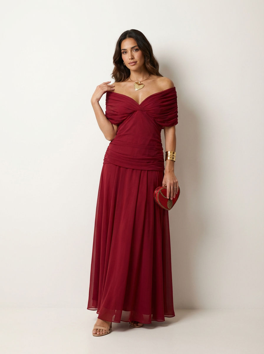 Women's Pleated Maxi Gown – Flowy Formal Wedding Guest Evening Dress