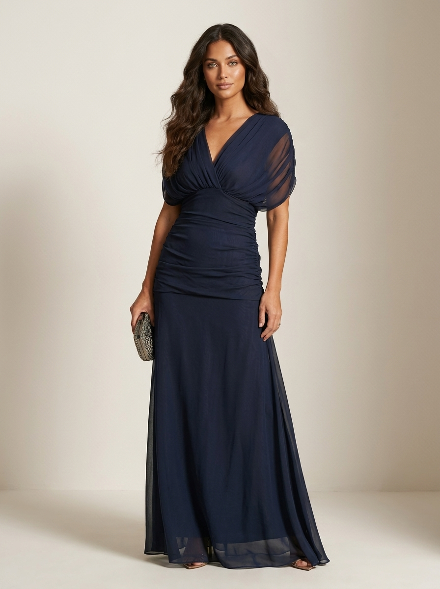 Women's Pleated Maxi Gown – Flowy Formal Wedding Guest Evening Dress