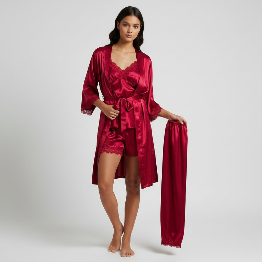 Women's Lace Sleepwear Set – Satin Pajama Set