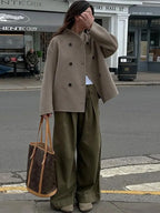Women's Double-Breasted Winter Coat – Stand Collar Relaxed Coat