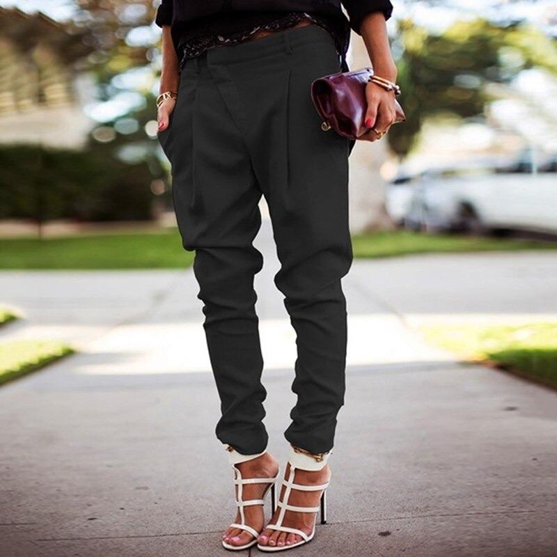 Women's Elastic High Waist Pants – Stretch Casual Everyday Trousers
