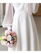 Women's Wedding Guest V-Neck Midi Dress – Long Sleeve Flowy Occasion Dress