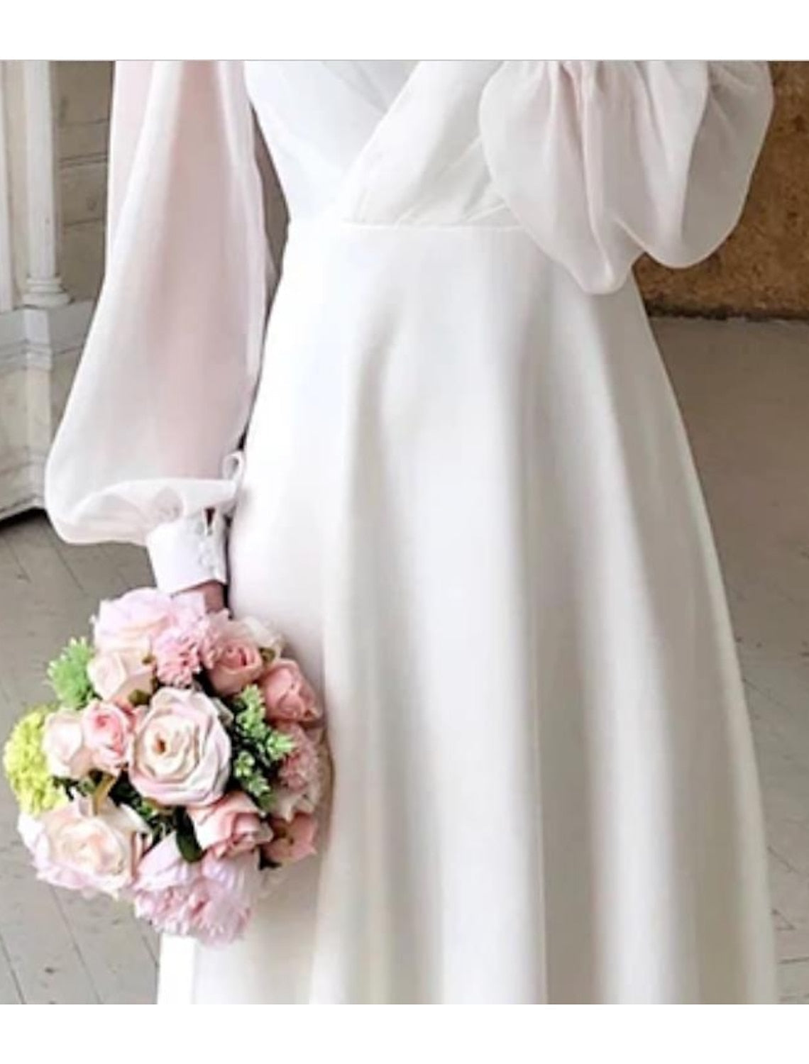 Women's Wedding Guest V-Neck Midi Dress – Long Sleeve Flowy Occasion Dress