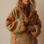 Women's Boho Floral Sweater – Oversized Sherpa Pattern Pullover