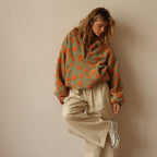 Women's Boho Floral Sweater – Oversized Sherpa Pattern Pullover