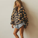Women's Boho Floral Sweater – Oversized Sherpa Pattern Pullover