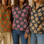 Women's Boho Floral Sweater – Oversized Sherpa Pattern Pullover