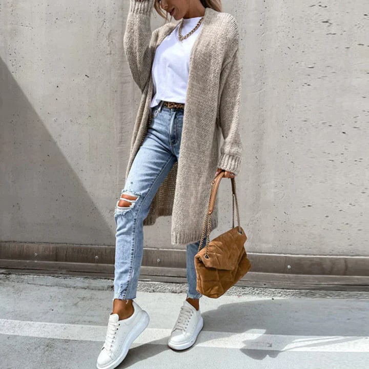 Women's Longline Open Cardigan – Textured Knit Layer