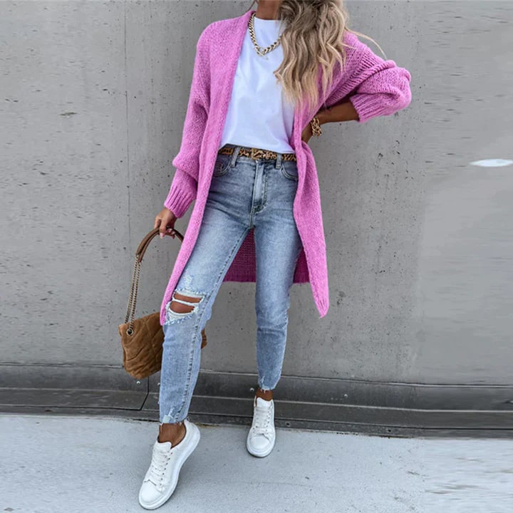 Women's Longline Open Cardigan – Textured Knit Layer