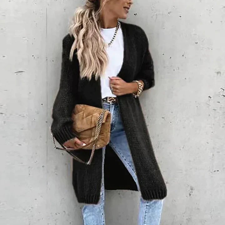 Women's Longline Open Cardigan – Textured Knit Layer