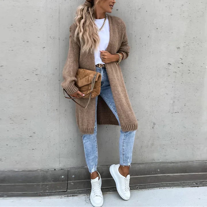 Women's Longline Open Cardigan – Textured Knit Layer
