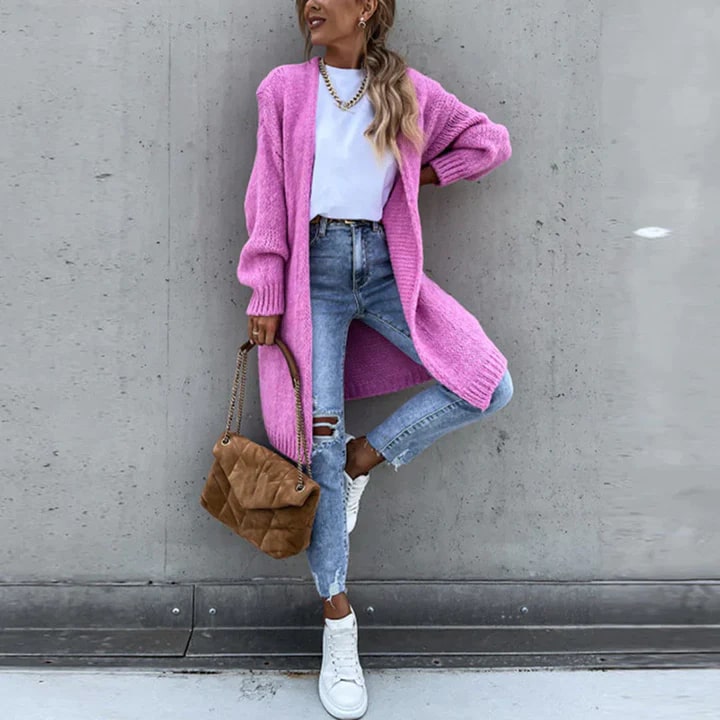 Women's Longline Open Cardigan – Textured Knit Layer