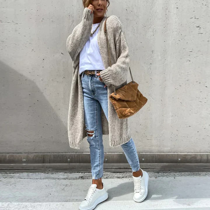 Women's Longline Open Cardigan – Textured Knit Layer