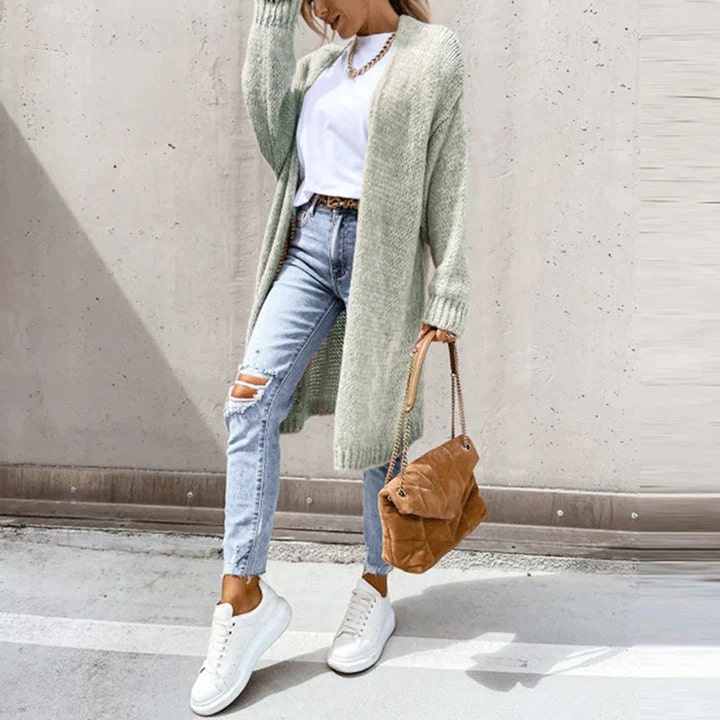 Women's Longline Open Cardigan – Textured Knit Layer