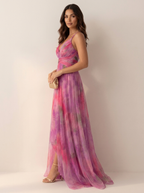 Women's V-Neck Maxi Dress – Watercolor Occasion Dress