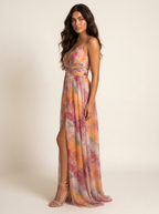 Women's V-Neck Maxi Dress – Watercolor Occasion Dress