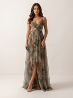Women's V-Neck Maxi Dress – Watercolor Occasion Dress