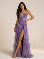 Women's V-Neck Maxi Dress – Watercolor Occasion Dress