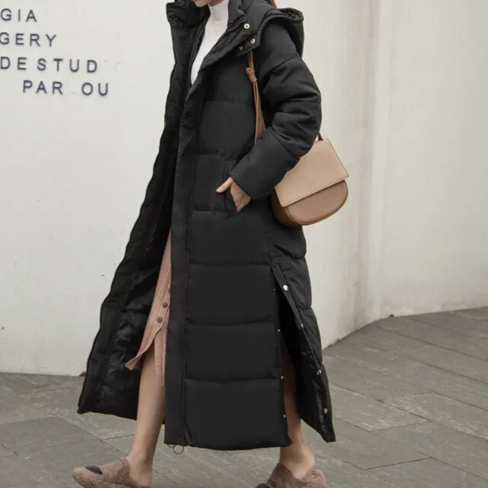 Women's Long Puffer Coat – Hooded Quilted Cold Weather Winter Jacket