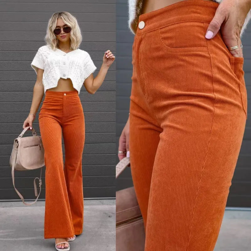 Women's Retro Flared High Waist Pants – Long Leg Casual Trousers