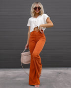 Women's Retro Flared High Waist Pants – Long Leg Casual Trousers