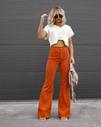 Women's Retro Flared High Waist Pants – Long Leg Casual Trousers