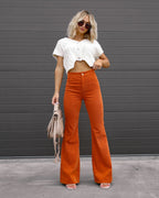 Women's Retro Flared High Waist Pants – Long Leg Casual Trousers