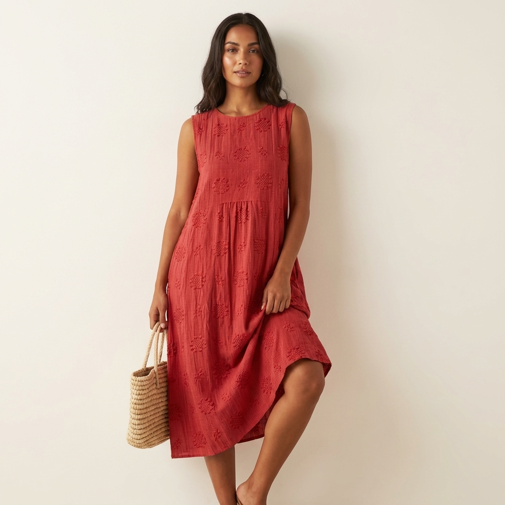 Women's Sleeveless Midi Dress – Embroidered Summer Dress