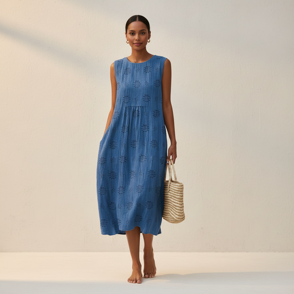 Women's Sleeveless Midi Dress – Embroidered Summer Dress