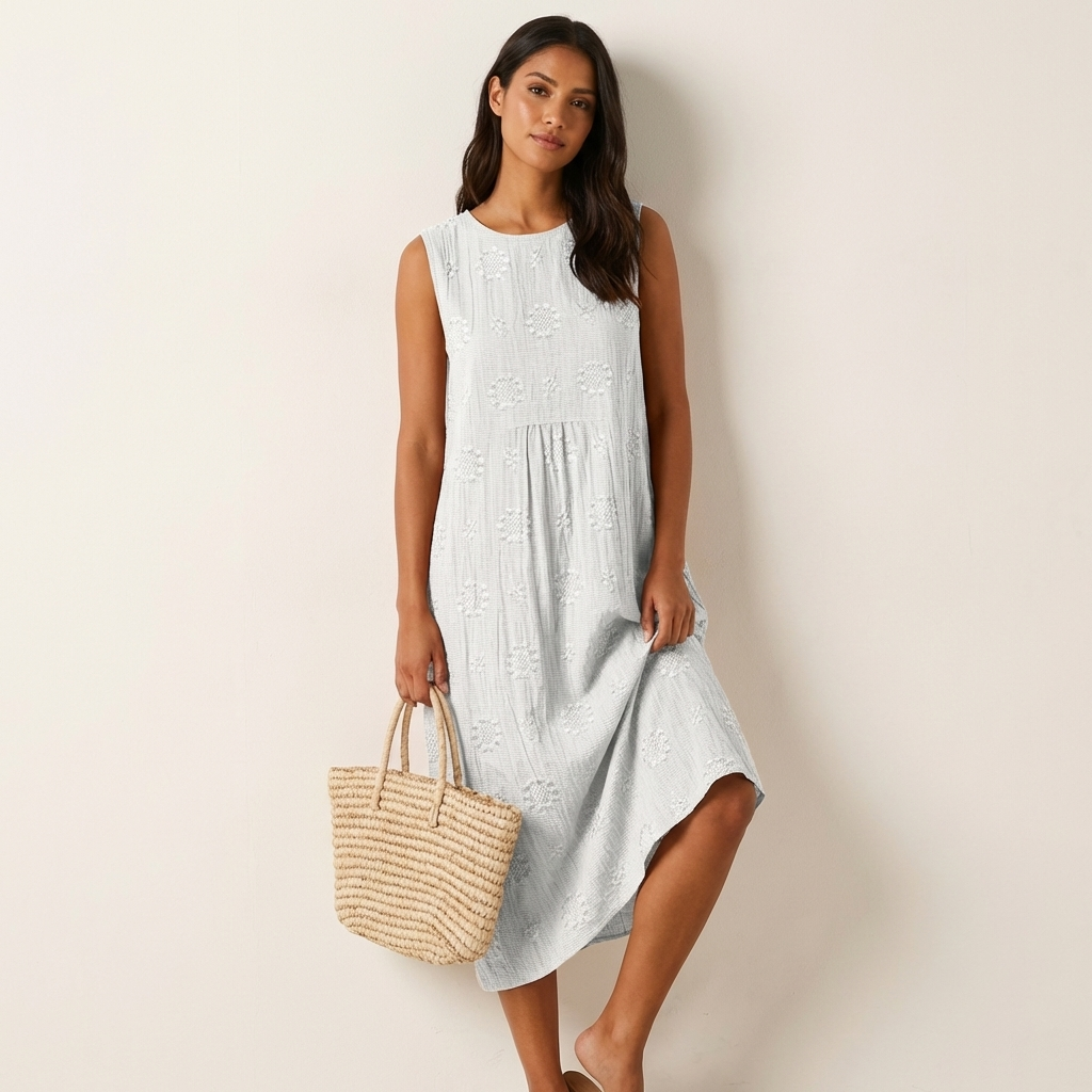 Women's Sleeveless Midi Dress – Embroidered Summer Dress