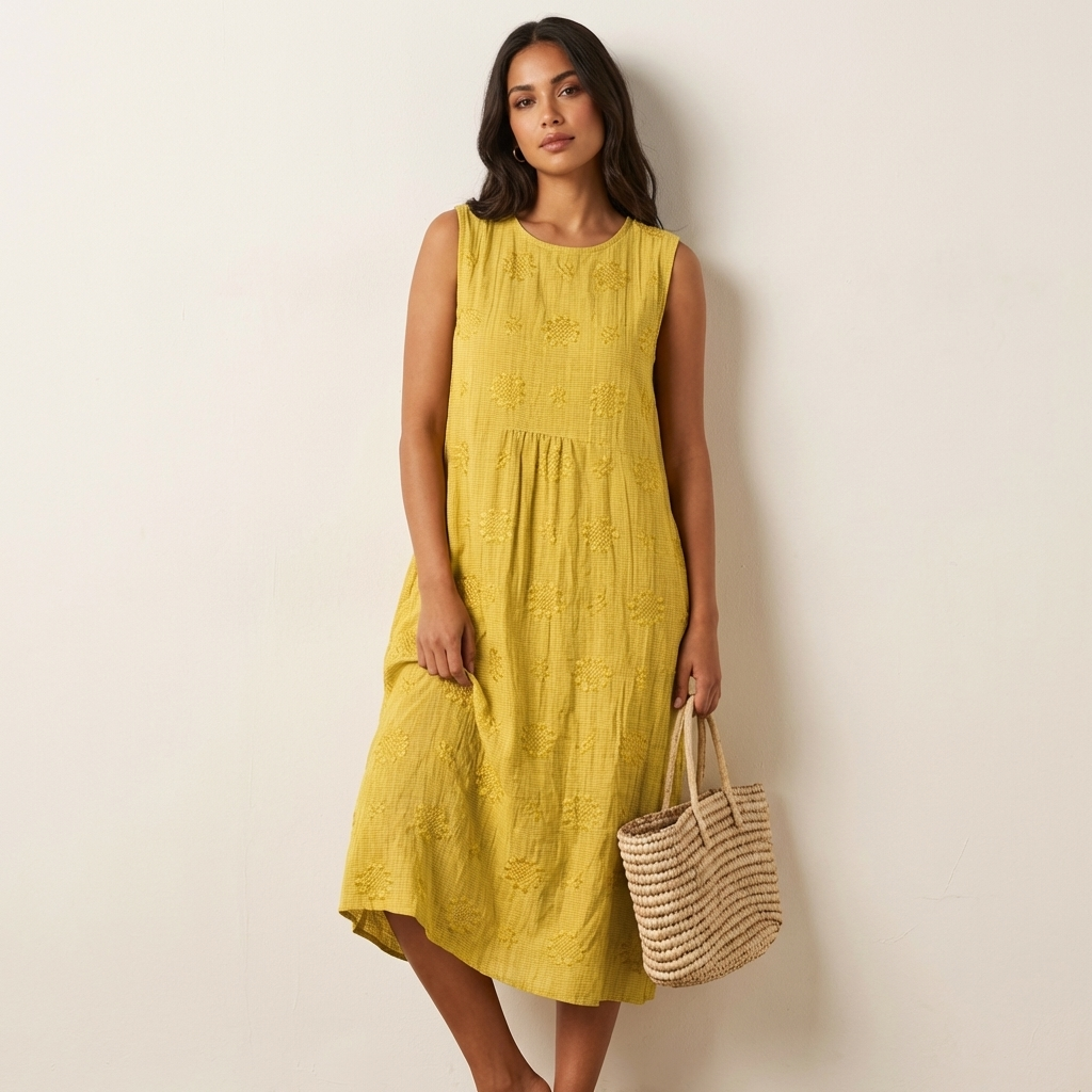 Women's Sleeveless Midi Dress – Embroidered Summer Dress