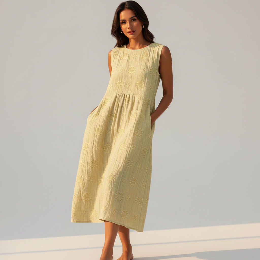 Women's Sleeveless Midi Dress – Embroidered Summer Dress