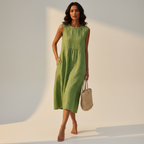 Women's Sleeveless Midi Dress – Embroidered Summer Dress